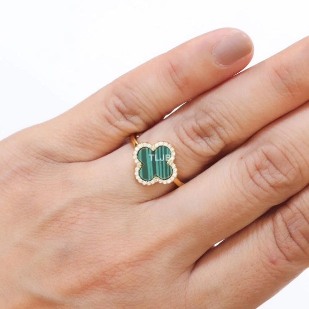 Green MOP ring with cz