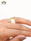 Open V and white enamel bold ring