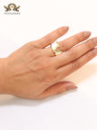 Open V and white enamel bold ring
