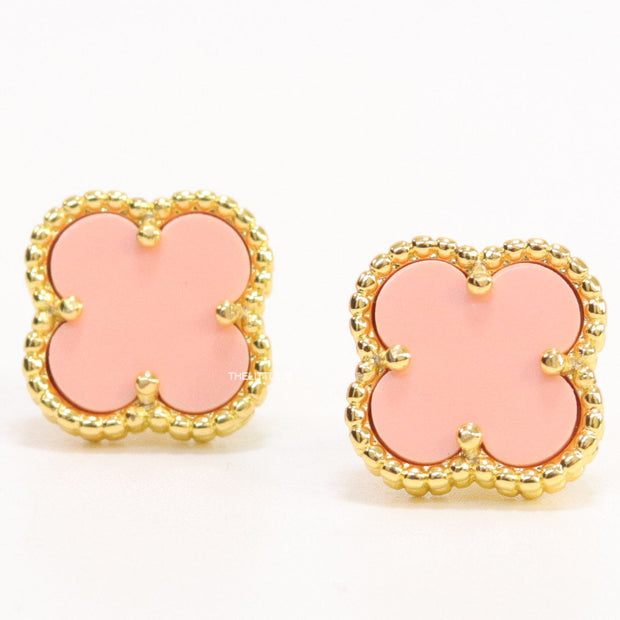 Gold plated pink clover stud earrings