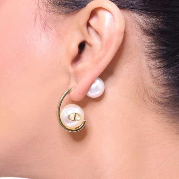 Alphabet C and D pearl and gold dangles