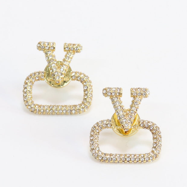 Alphabet V cz studs in gold finish