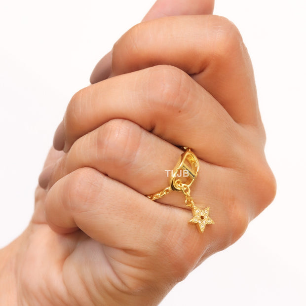 Open V with star charm ring