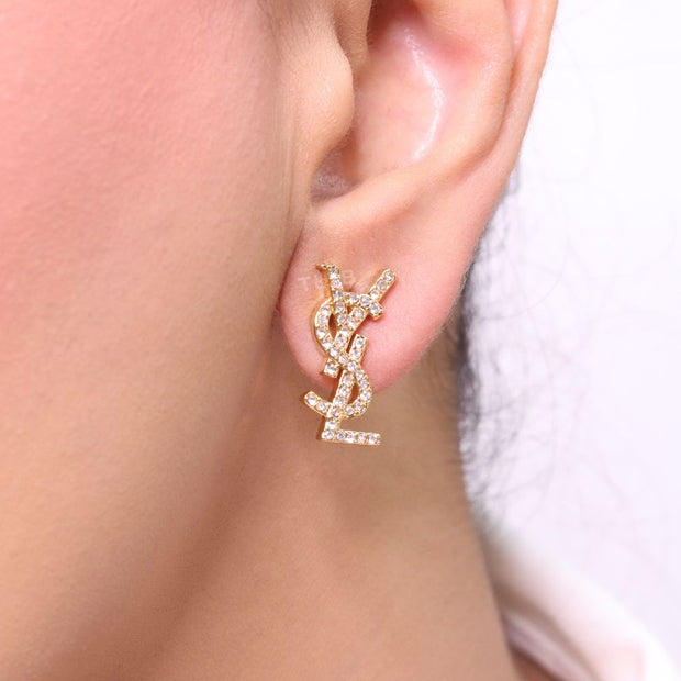 Alphabet Y gold CZ earrings