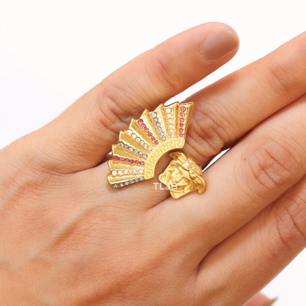 Multi Coloured stone and gold plated fan ring