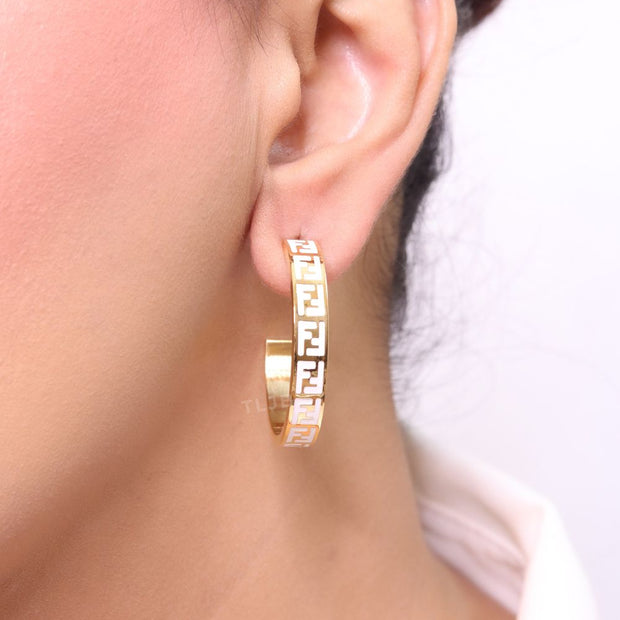 White Double F gold hoops