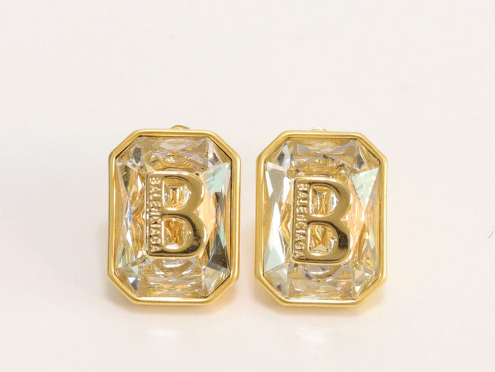 Alphabet B large cz earrings in gold finish