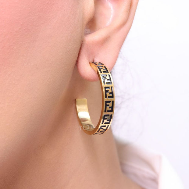 Black Double F gold hoops