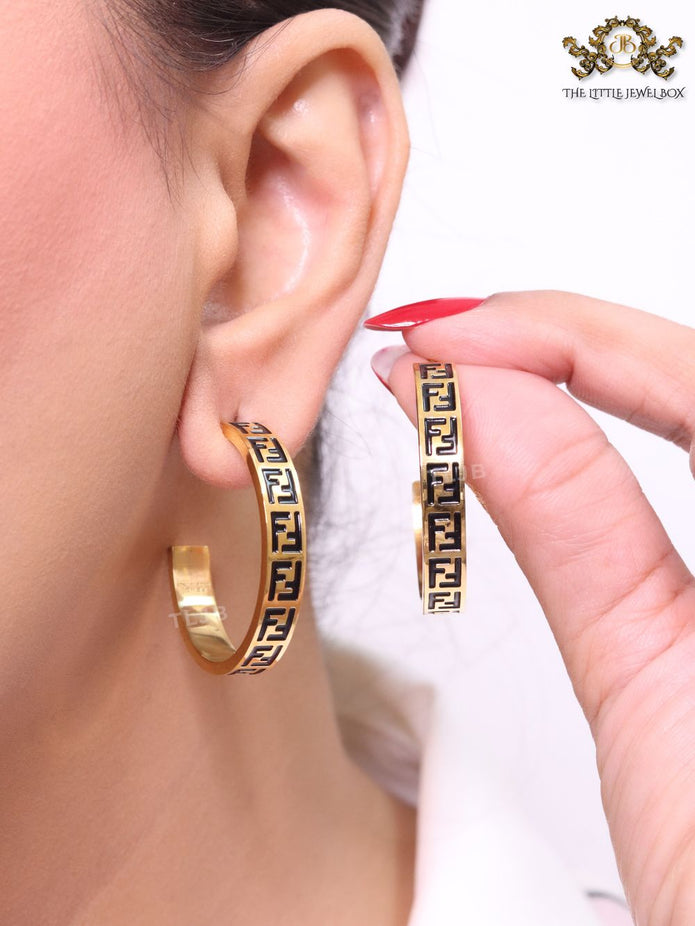 Black Double F gold hoops