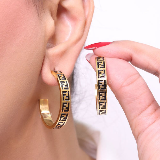 Black Double F gold hoops