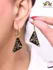 Black enamel and gold hoop dangles
