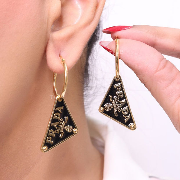Black enamel and gold hoop dangles