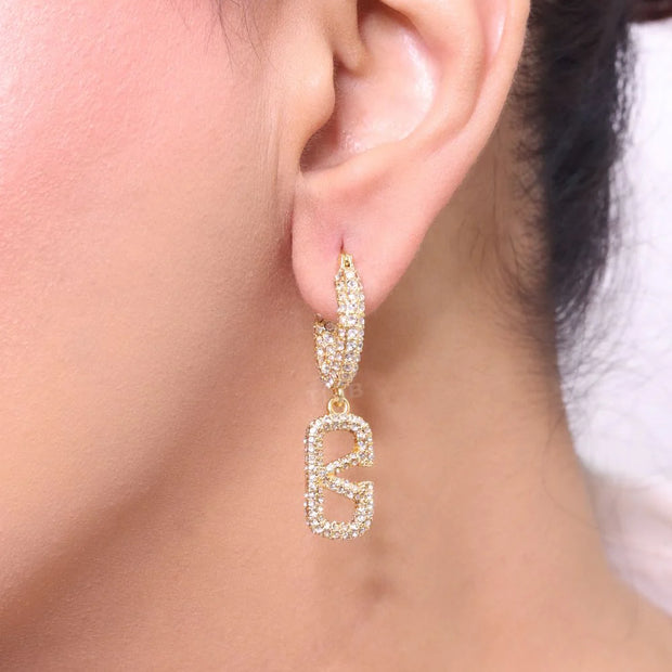 Alphabet V CZ hoop dangles