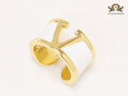 Open V and white enamel bold ring