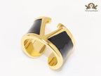 Open V and blak enamel bold ring