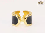 Open V and blak enamel bold ring