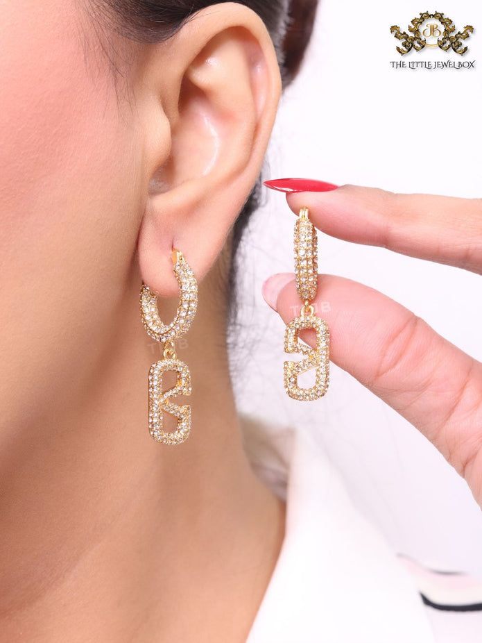 Alphabet V CZ hoop dangles