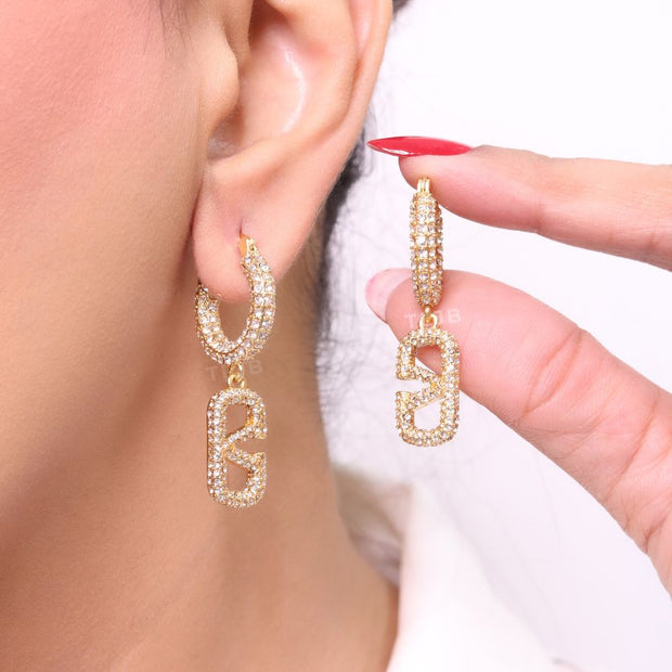 Alphabet V CZ hoop dangles