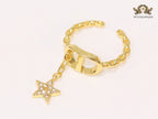 Open V with star charm ring