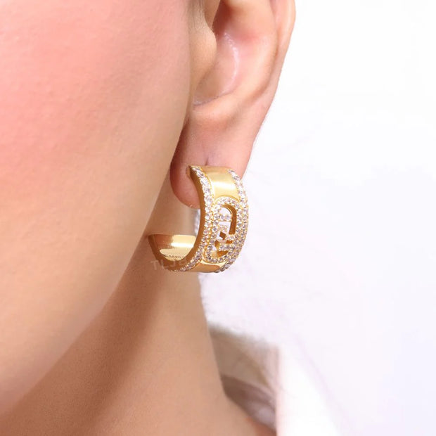 Double F cz on gold hoops