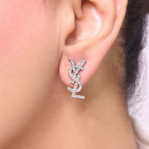 Alphabet Y platinum CZ earrings