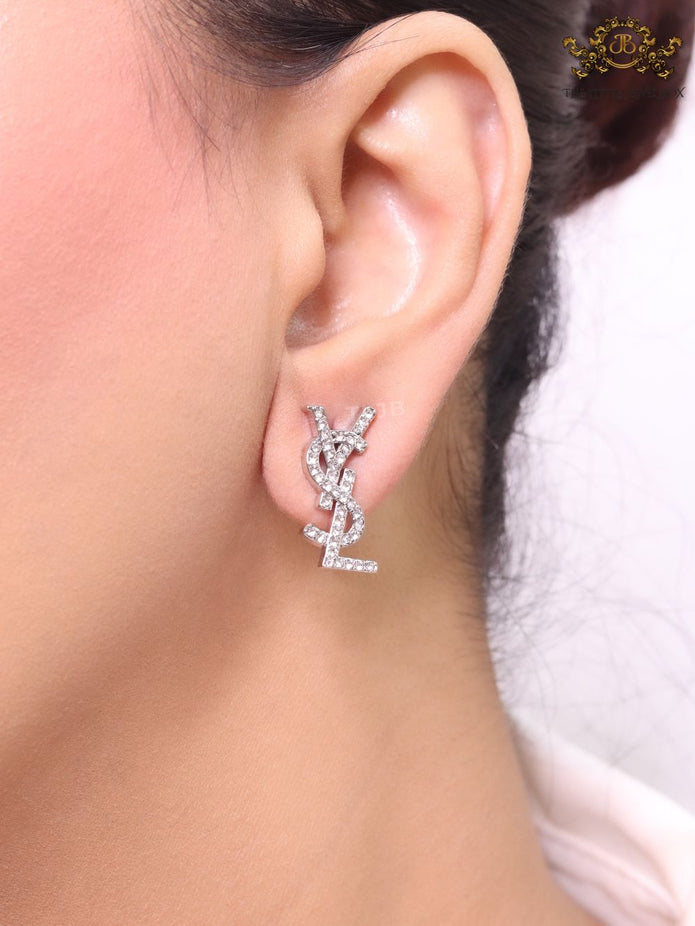 Alphabet Y platinum CZ earrings