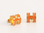 Alphabet H orange studs in gold finish