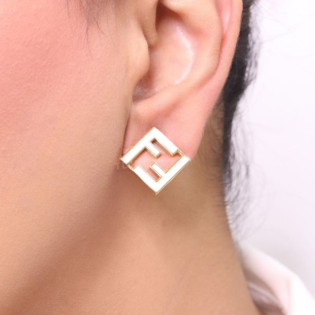 White Double F gold studs