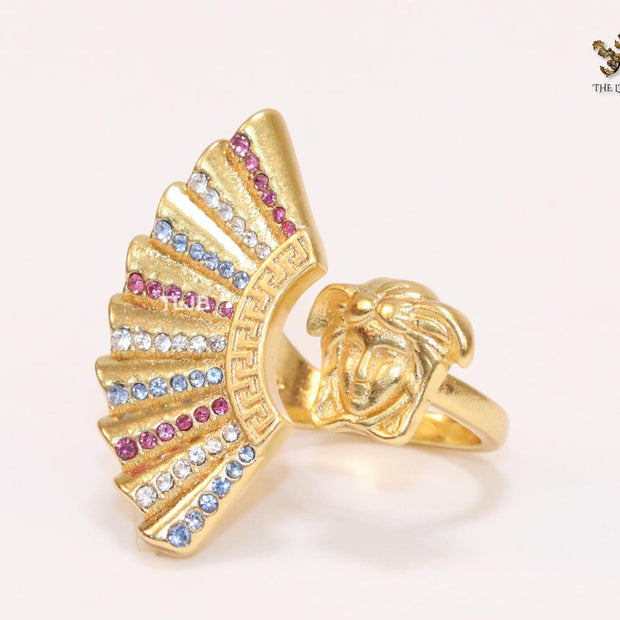 Multi Coloured stone and gold plated fan ring