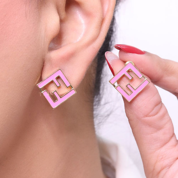 Pink Double F gold studs