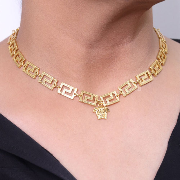 Medusa charm gold link chain