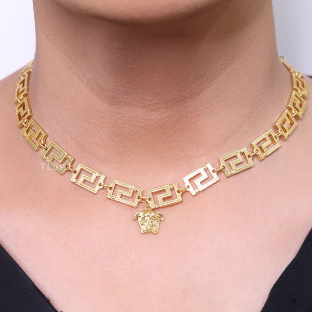 Medusa charm gold link chain