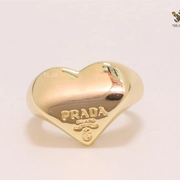 Alphabet P gold plated heart ring