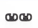 Alphabet V black rhinestones studs