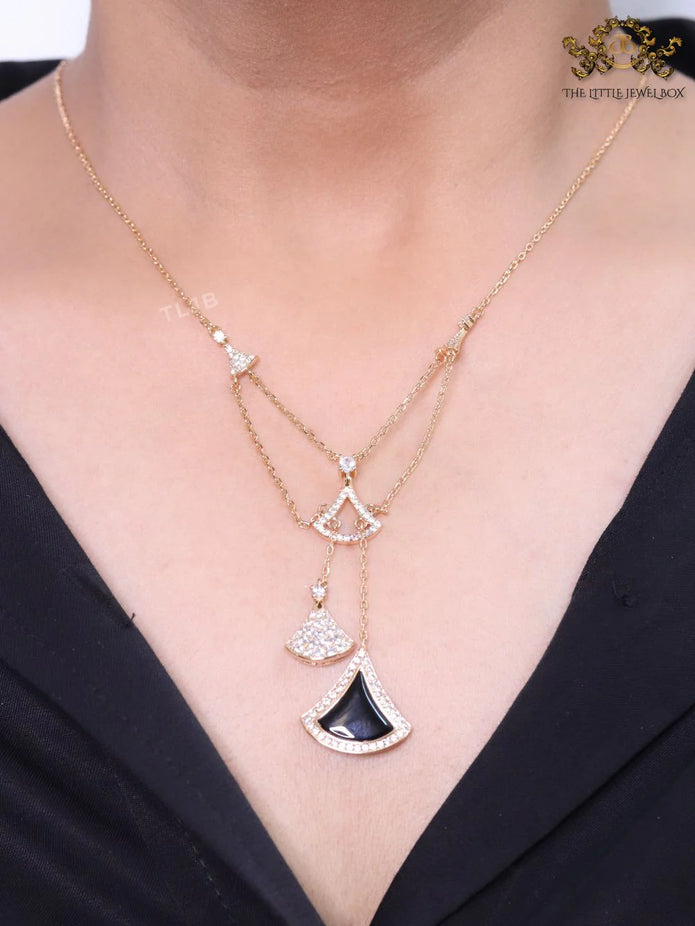 Alphabet B V L Black enamel and Cz charms chain