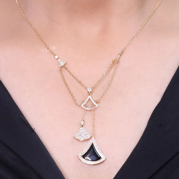 Alphabet B V L Black enamel and Cz charms chain