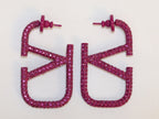 Alphabet V magenta rhinestones hoops