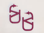 Alphabet V magenta rhinestones hoops