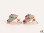 Rose gold plated snake head stud earrings with multi color cz