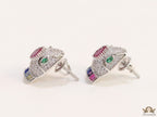 Platinum plated serpentine head stud earrings with multicolour cz