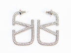 Alphabet V silver rhinestones hoops 45mm