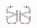 Alphabet V silver rhinestones hoops 45mm