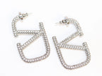 Alphabet V silver rhinestones hoops 45mm