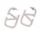Alphabet V silver rhinestones hoops 45mm