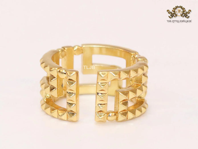 Double F gold plated textured ring