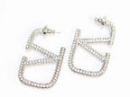 Alphabet V silver rhinestones hoops 45mm