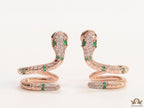 Rose gold plated ear cuff pattern snake earrings with green cz