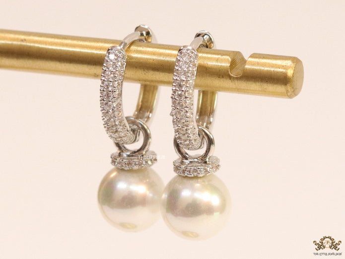 Platinum plated cz hoops with pearl drop