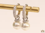 Platinum plated cz hoops with pearl drop