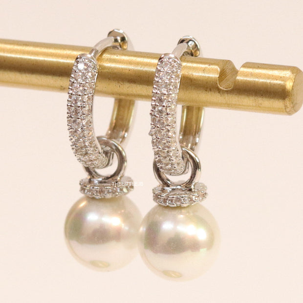 Platinum plated cz hoops with pearl drop